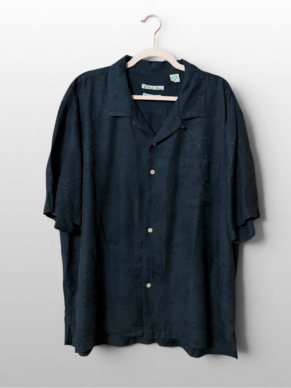 Batik Bay Black 100% Silk Hawaiian Camp Shirt XXL